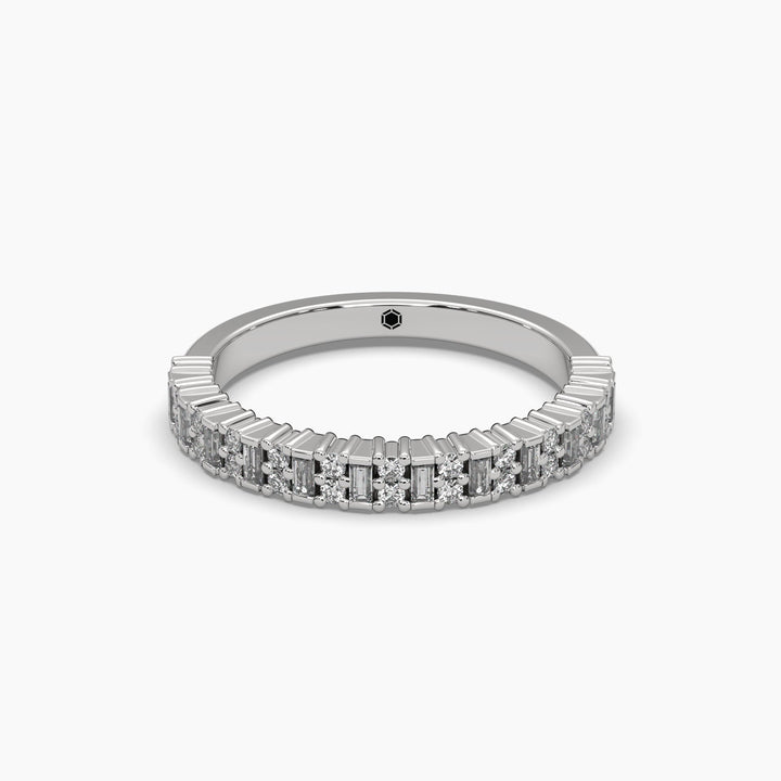 0.4ctw Round and Baguette Lab Grown Diamond Half Eternity Wedding Ring | 14k Gold