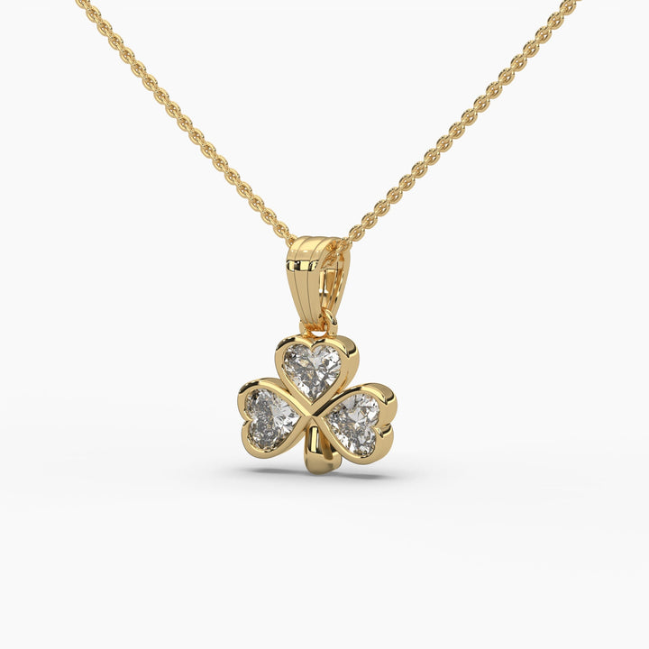 0.75ctw Heart Lab Grown Diamond Bezel 3 Leaf Clover Pendant Necklace | 14k Gold