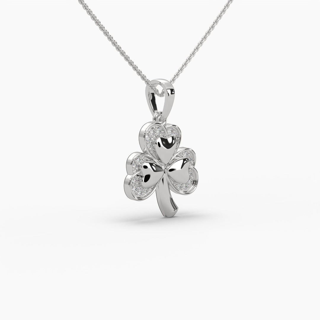 0.1ctw Round Lab Grown Diamond 3 Leaf Clover Pendant Necklace | 14k White Gold