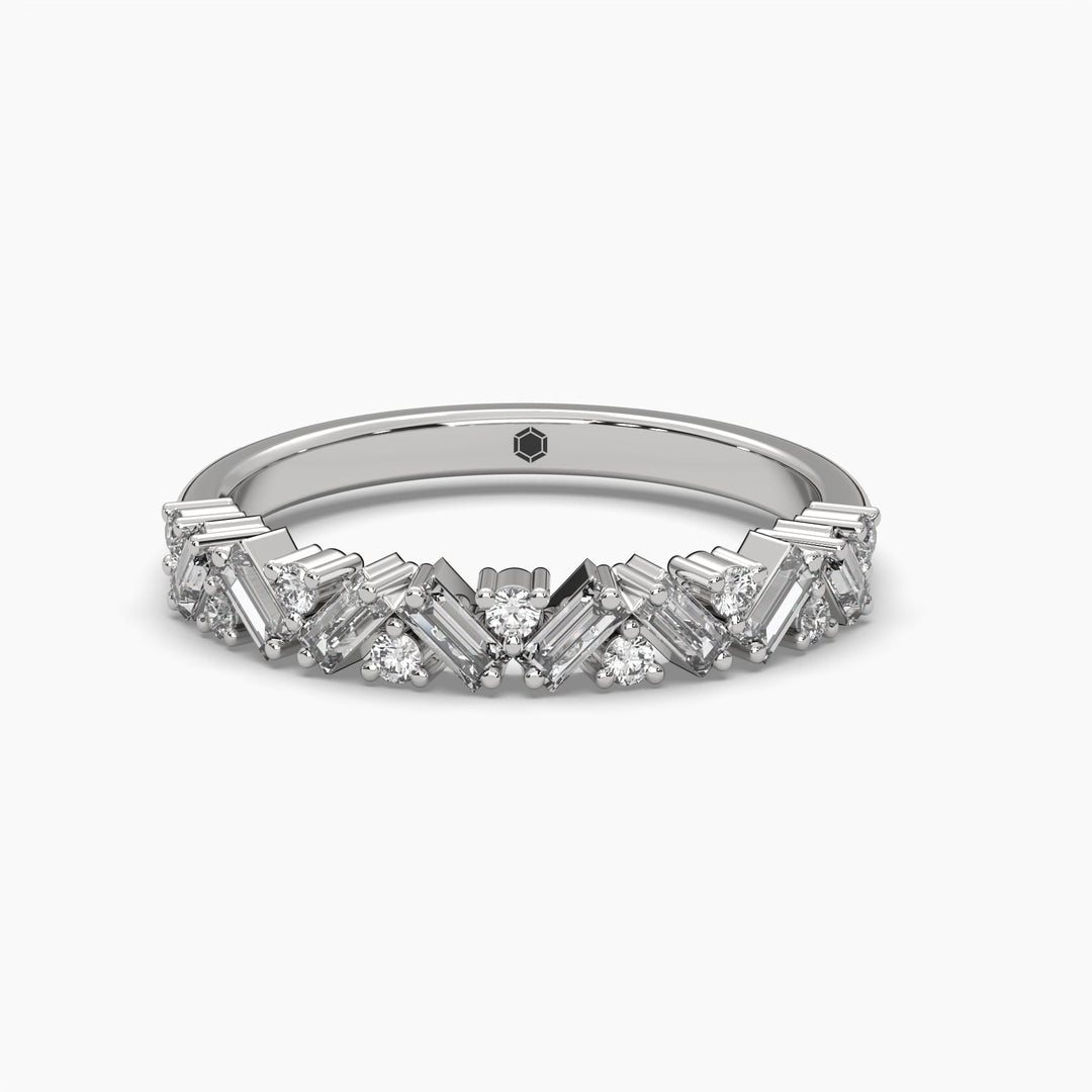 0.4ct Half Eternity Round and Baguette Lab Grown Diamond Wedding Band | 14k Gold