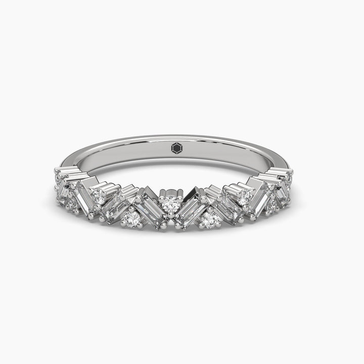 0.4ct Half Eternity Round and Baguette Lab Grown Diamond Wedding Band | 14k Gold