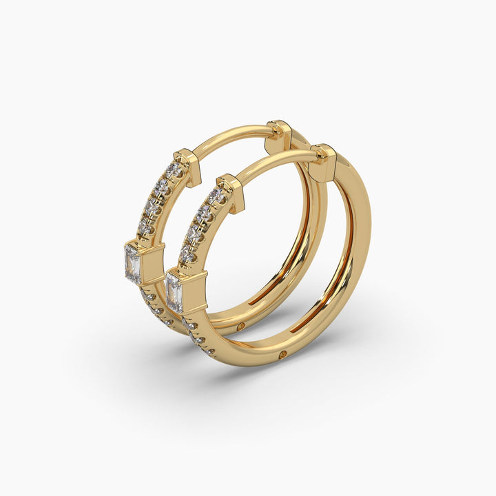 0.35ctw Round and Emerald Lab Grown Diamond Huggie Hoop Earrings | 14k Gold