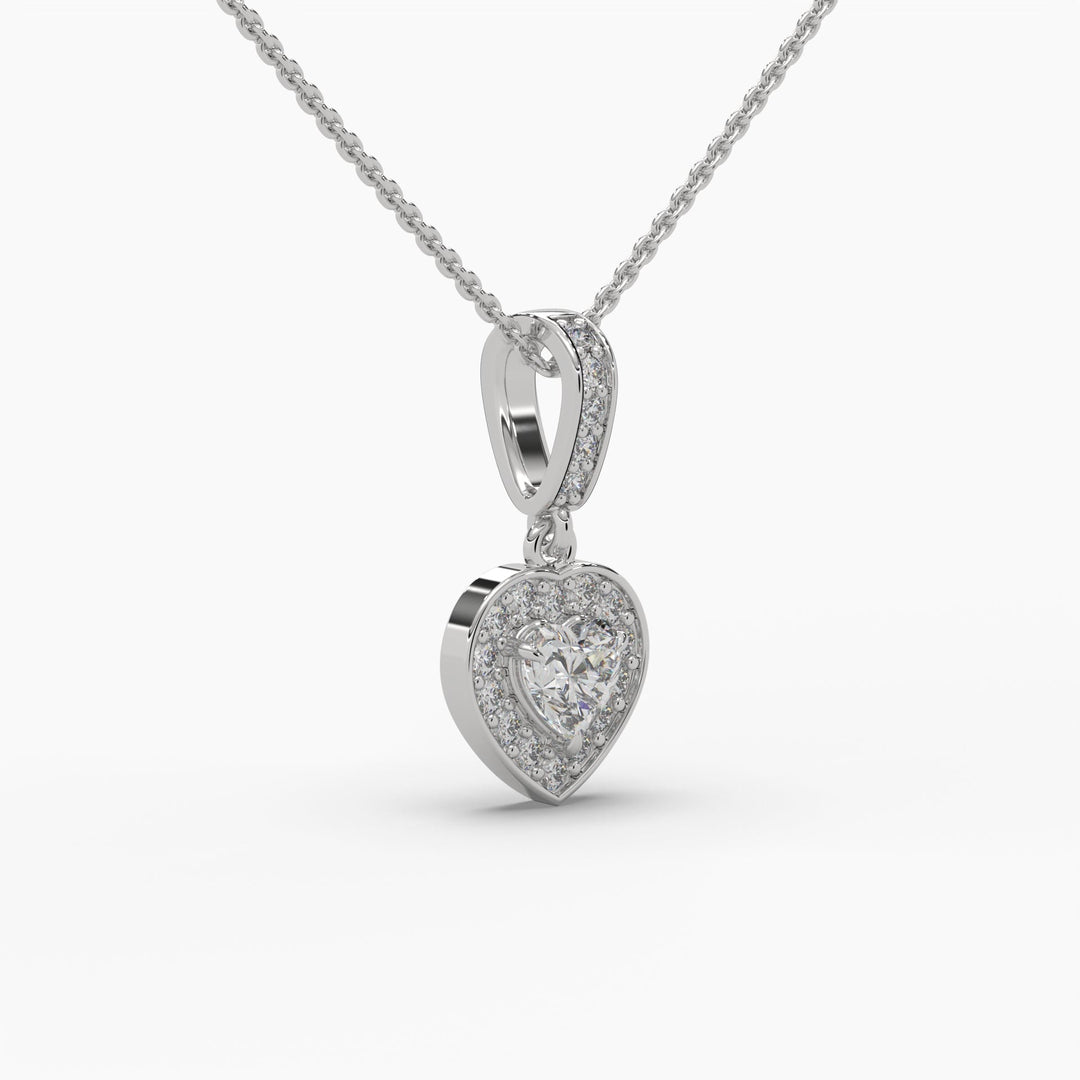 0.5ctw Heart Halo Lab Grown Diamond Pendant Necklace | 14k Gold