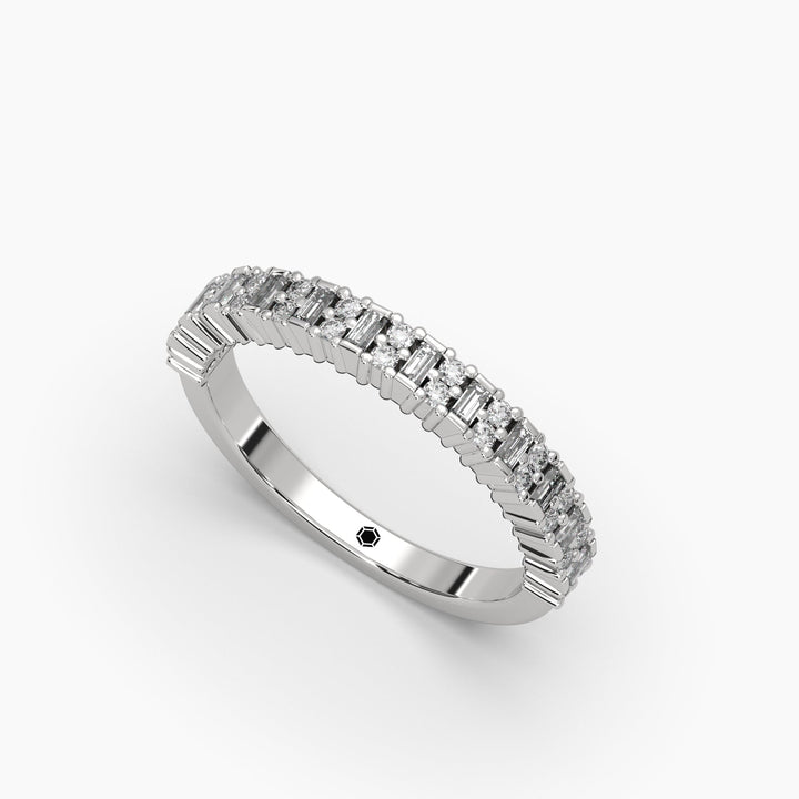 0.4ctw Round and Baguette Lab Grown Diamond Half Eternity Wedding Ring | 14k Gold