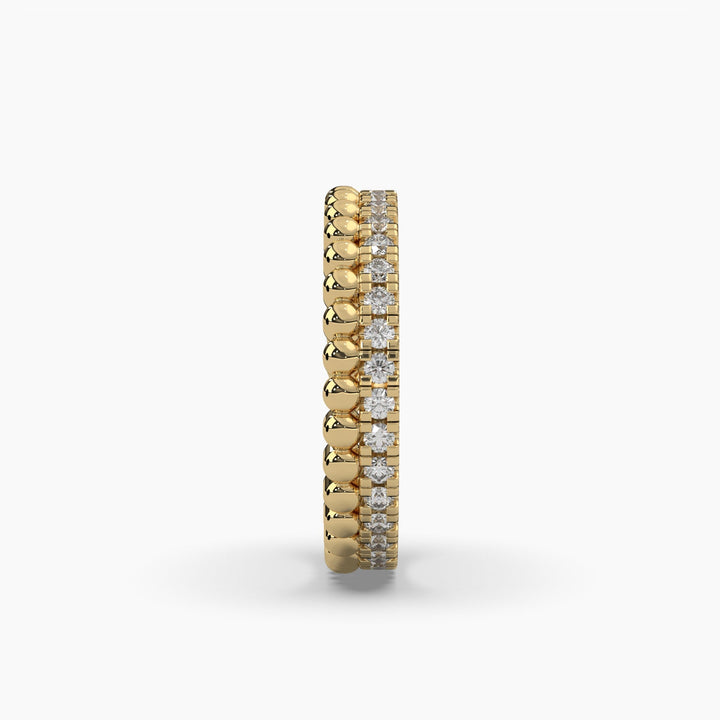 0.5ctw Round Lab Grown Diamond Double Stacked Beaded Eternity Wedding Band | 14k Gold