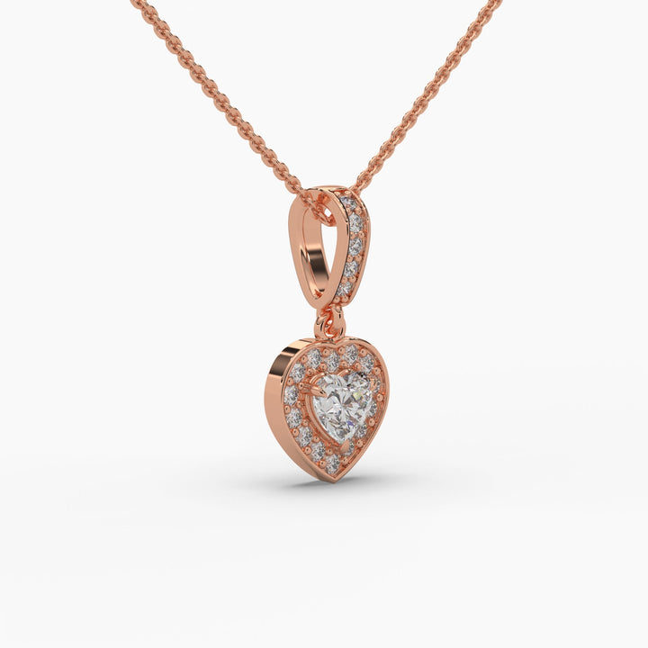0.5ctw Heart Halo Lab Grown Diamond Pendant Necklace | 14k Gold