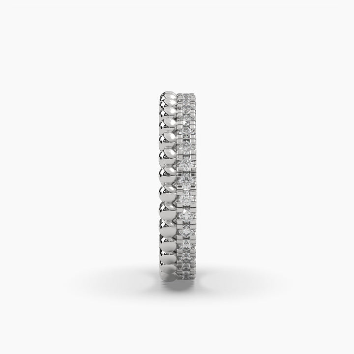 0.5ctw Round Lab Grown Diamond Double Stacked Beaded Eternity Wedding Band | 14k Gold