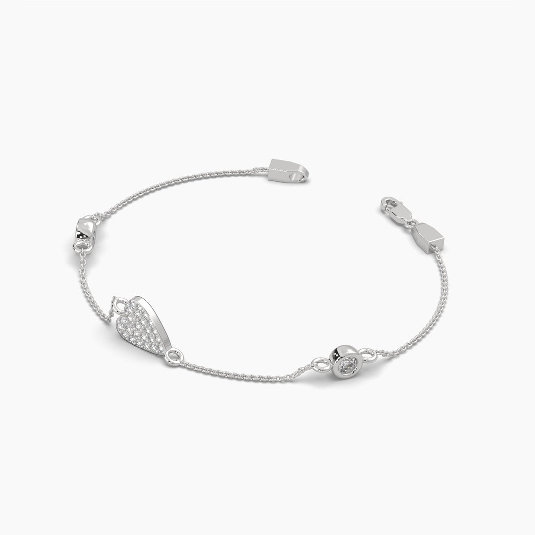 0.35ct Round Lab Grown Diamond Heart Dainty Link Bracelet - 7 Inches | 14k Gold