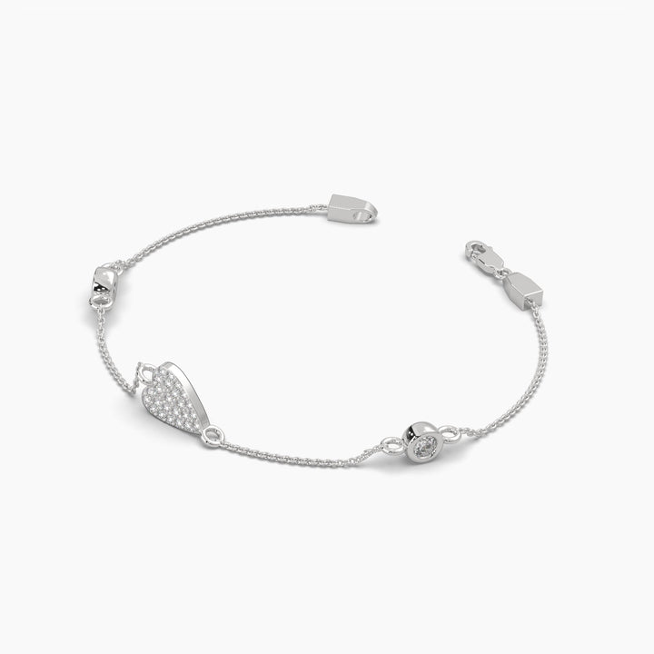 0.35ct Round Lab Grown Diamond Heart Dainty Link Bracelet - 7 Inches | 14k Gold