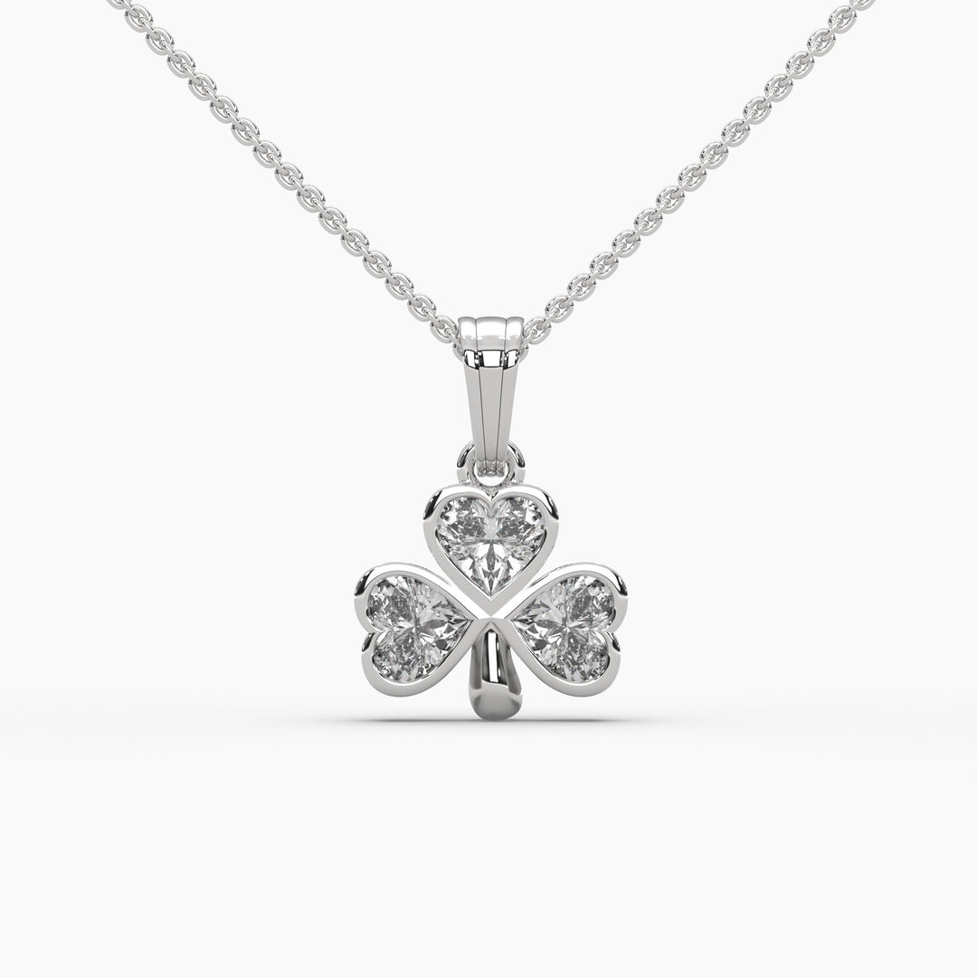 0.75ctw Heart Lab Grown Diamond Bezel 3 Leaf Clover Pendant Necklace | 14k Gold