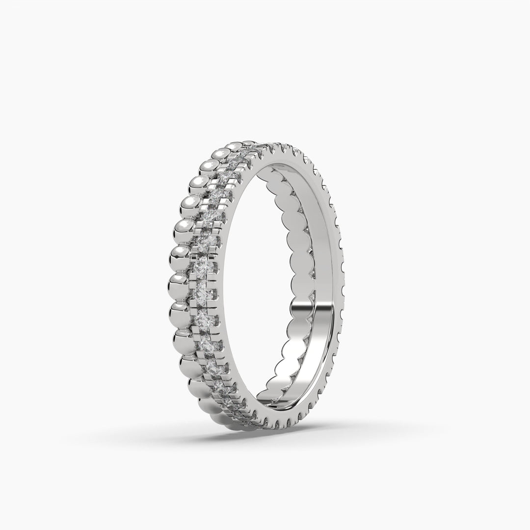 0.5ctw Round Lab Grown Diamond Double Stacked Beaded Eternity Wedding Band | 14k Gold