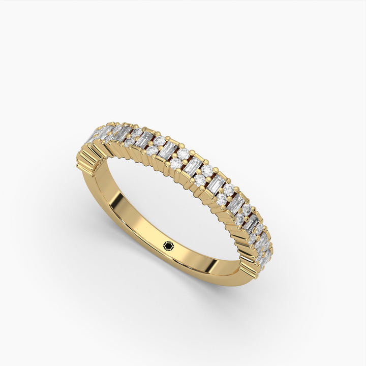 0.4ctw Round and Baguette Lab Grown Diamond Half Eternity Wedding Ring | 14k Gold