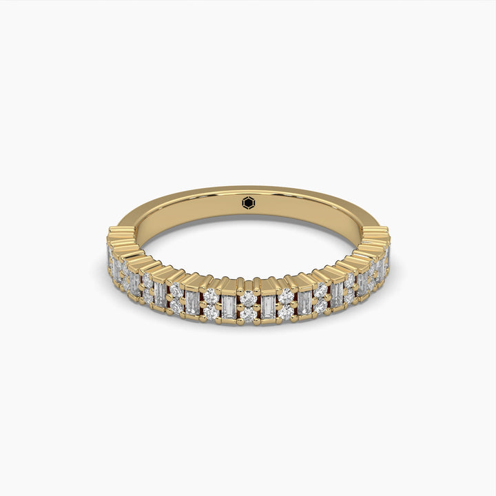 0.4ctw Round and Baguette Lab Grown Diamond Half Eternity Wedding Ring | 14k Gold