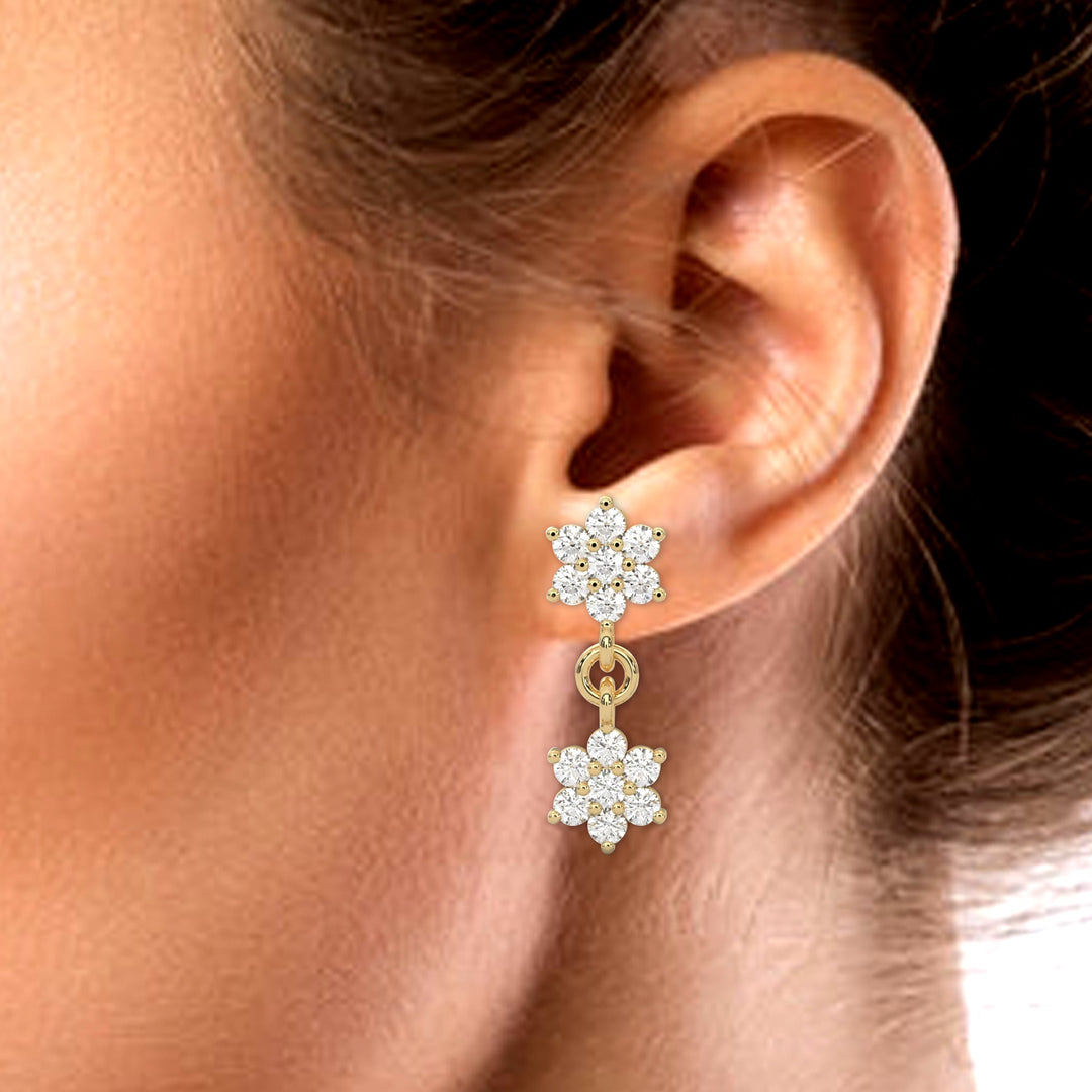 0.5ct Round Lab Grown Diamond Drop Earrings | Push Back Stud Earrings | 14k Gold