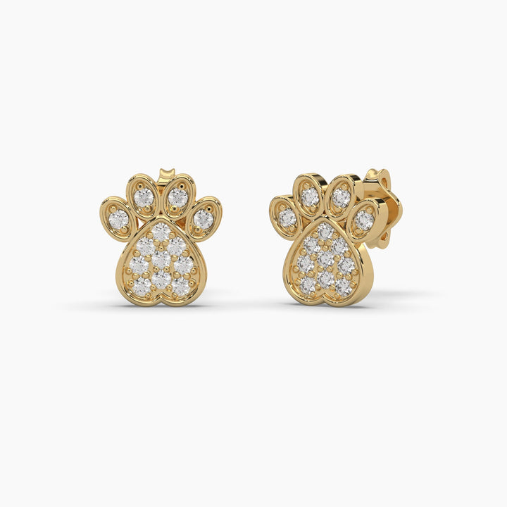 0.25ct Round Lab Grown Diamond Paw Print Earrings | Push Back Stud Earrings | 14k Gold