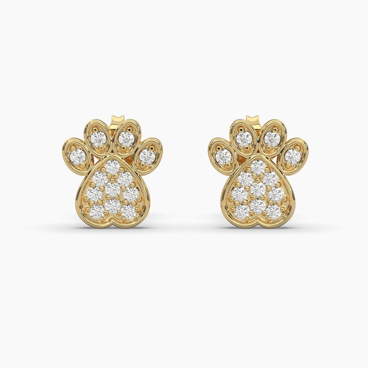 0.25ct Round Lab Grown Diamond Paw Print Earrings | Push Back Stud Earrings | 14k Gold