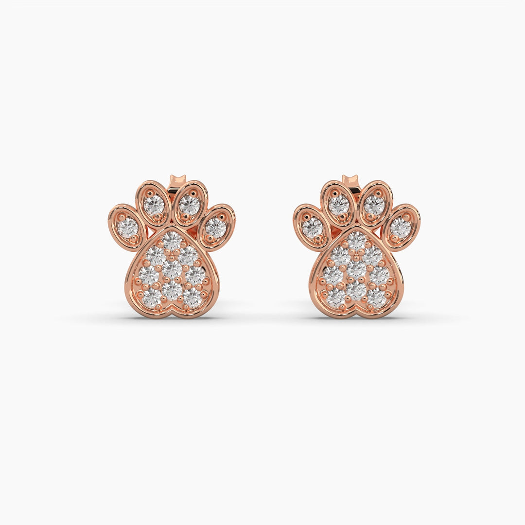 0.25ct Round Lab Grown Diamond Paw Print Earrings | Push Back Stud Earrings | 14k Gold