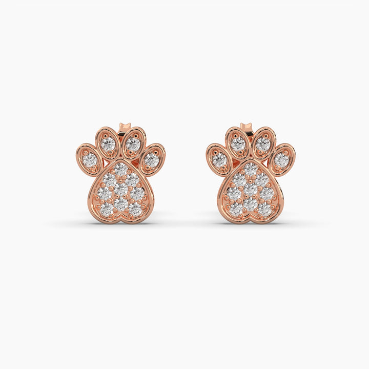 0.25ct Round Lab Grown Diamond Paw Print Earrings | Push Back Stud Earrings | 14k Gold