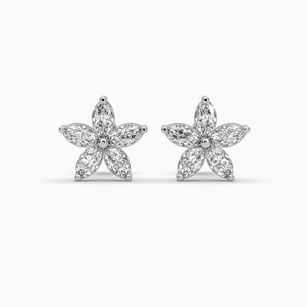 0.5ctw Marquise Lab Grown Diamond Flower Earrings | Push Back Stud Earrings | 14k Gold