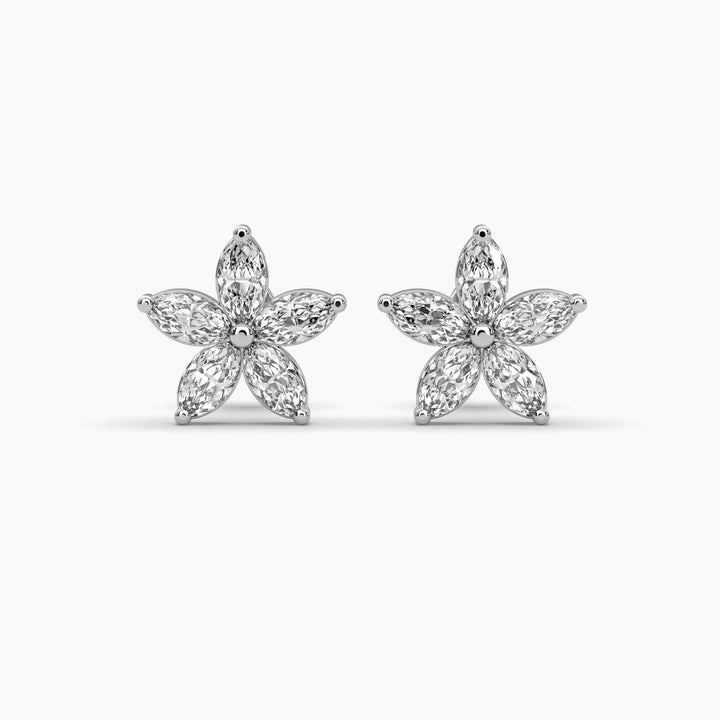 0.5ctw Marquise Lab Grown Diamond Flower Earrings | Push Back Stud Earrings | 14k Gold