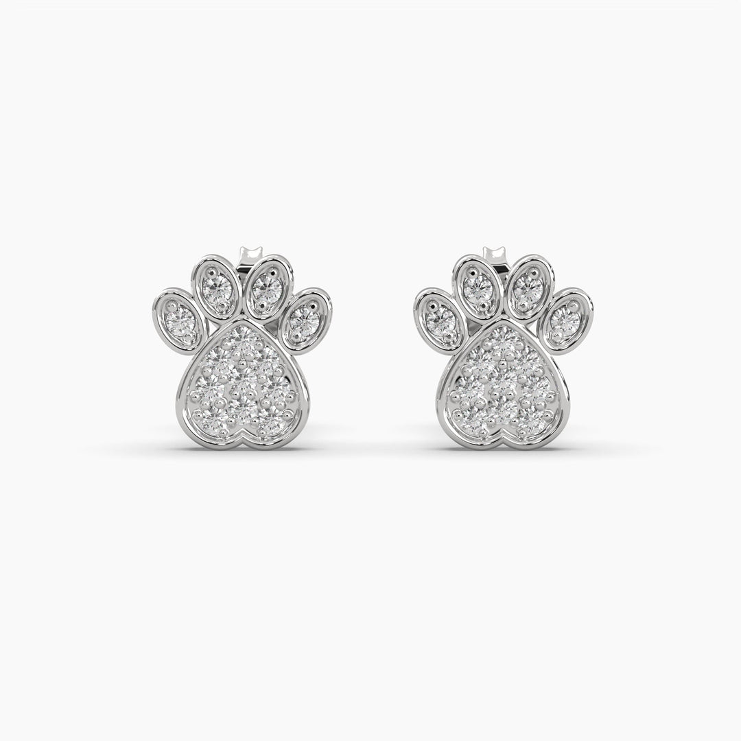 0.25ct Round Lab Grown Diamond Paw Print Earrings | Push Back Stud Earrings | 14k Gold