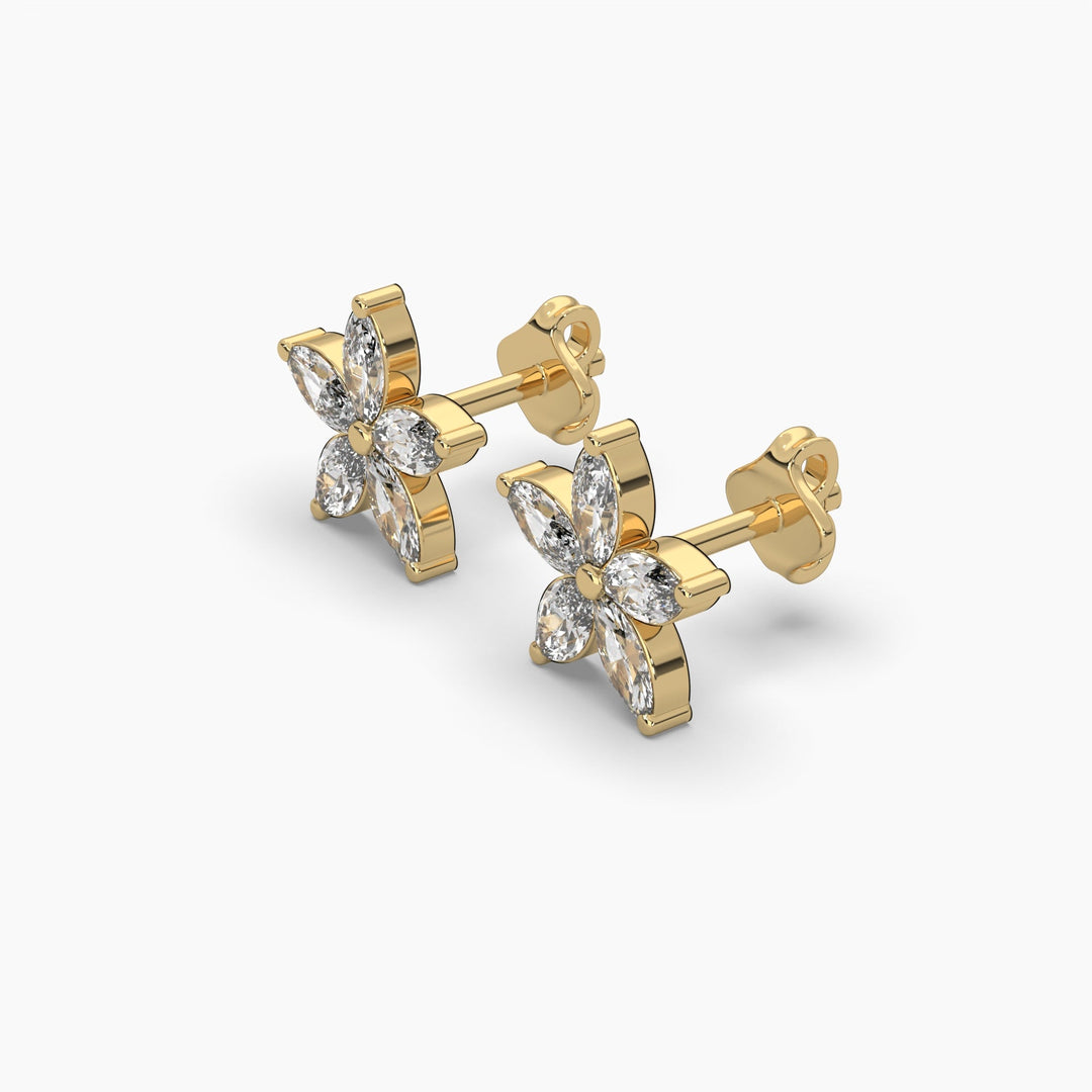 0.5ctw Marquise Lab Grown Diamond Flower Earrings | Push Back Stud Earrings | 14k Gold