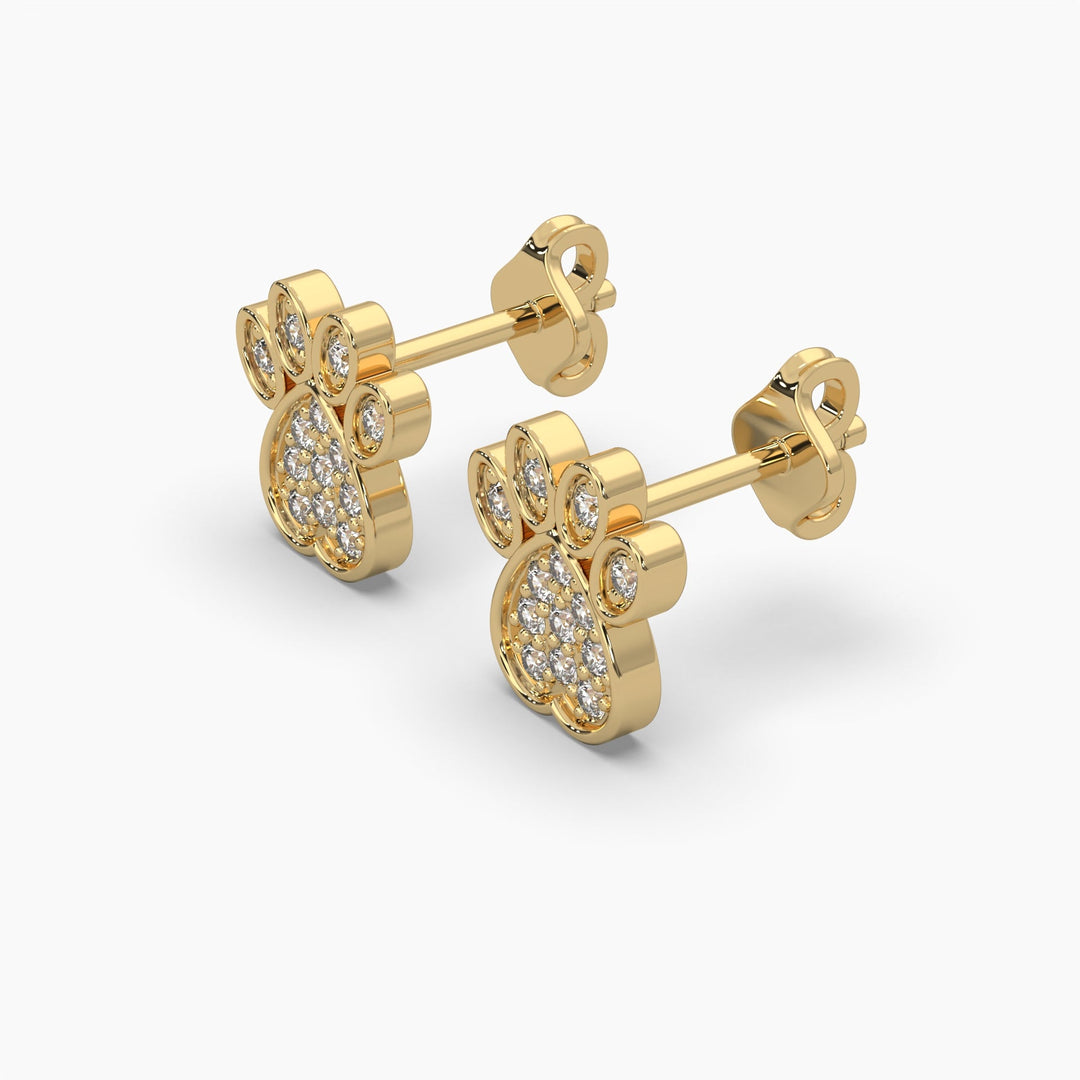 0.25ct Round Lab Grown Diamond Paw Print Earrings | Push Back Stud Earrings | 14k Gold