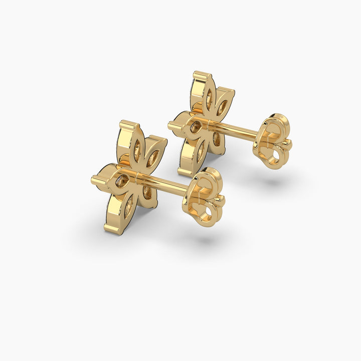 0.5ctw Marquise Lab Grown Diamond Flower Earrings | Push Back Stud Earrings | 14k Gold