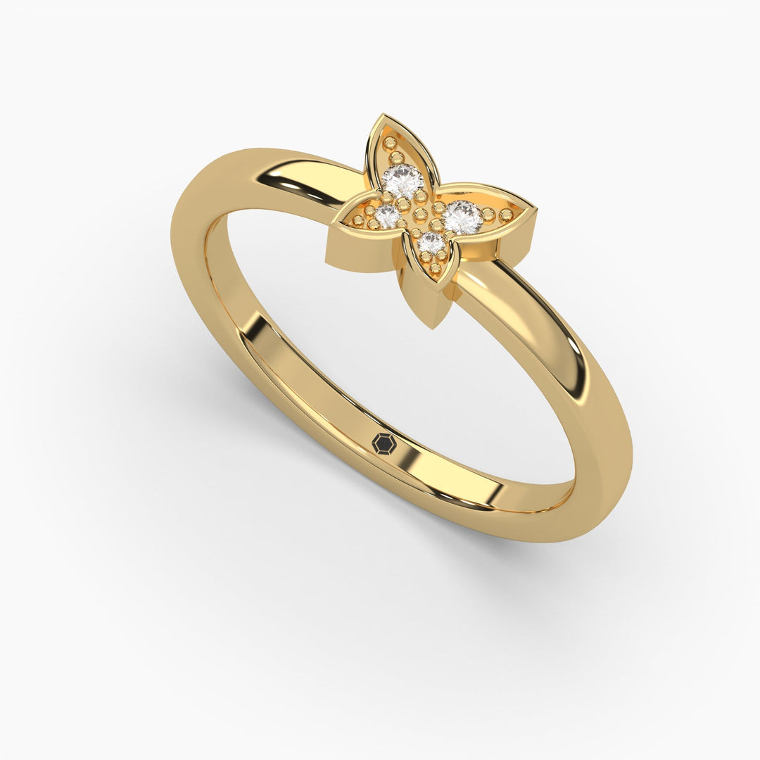 0.05ctw Round Lab Grown Diamond Butterfly Fashion Ring | 14k Gold