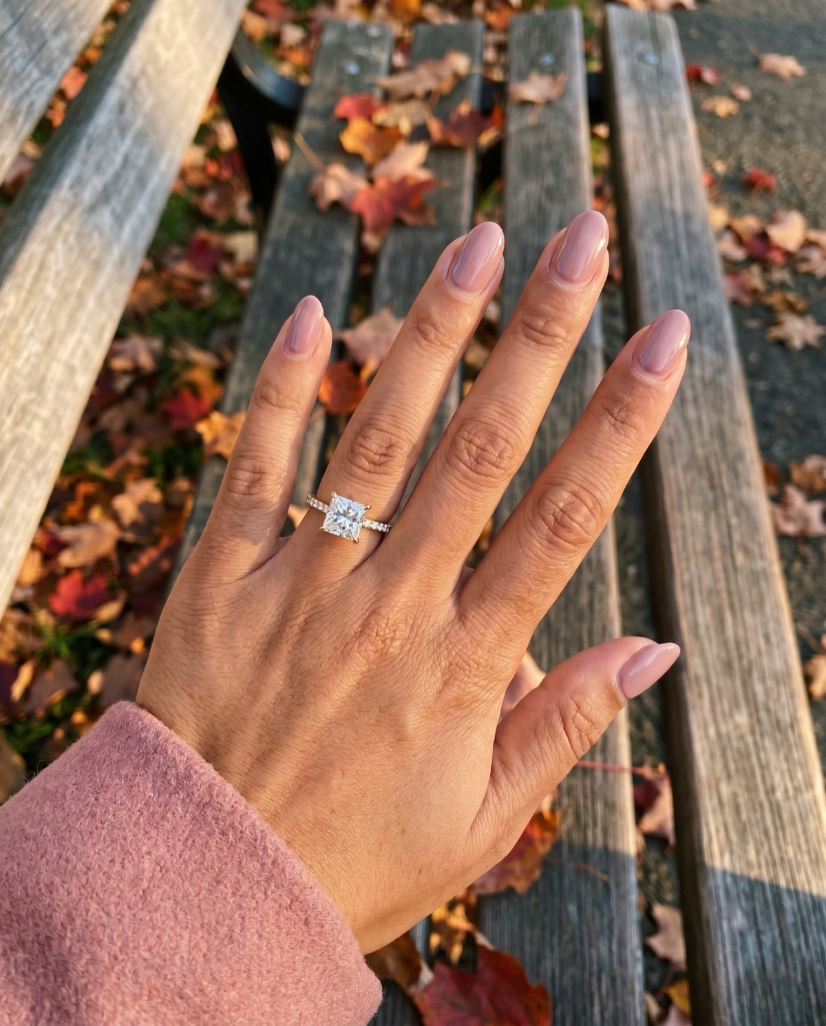 Pave lab grown diamond engagement ring