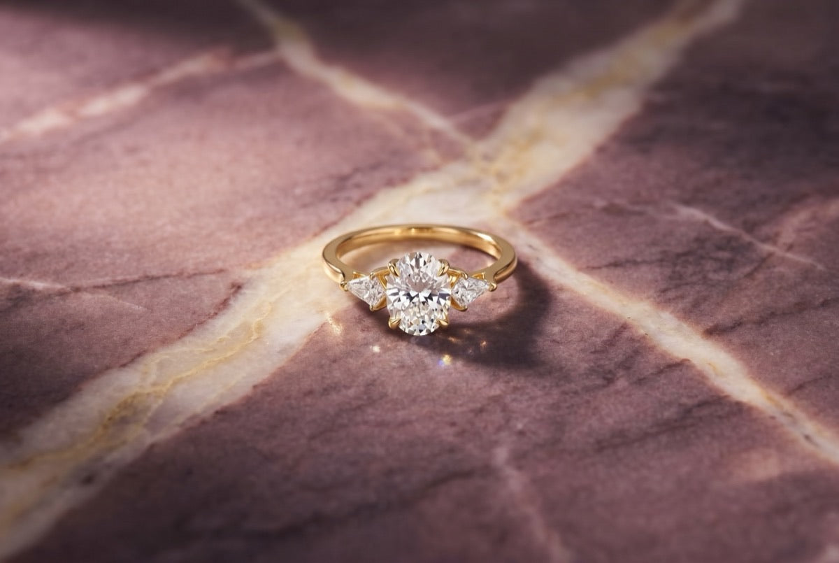 Three stone lab grown diamond engagement ring setting